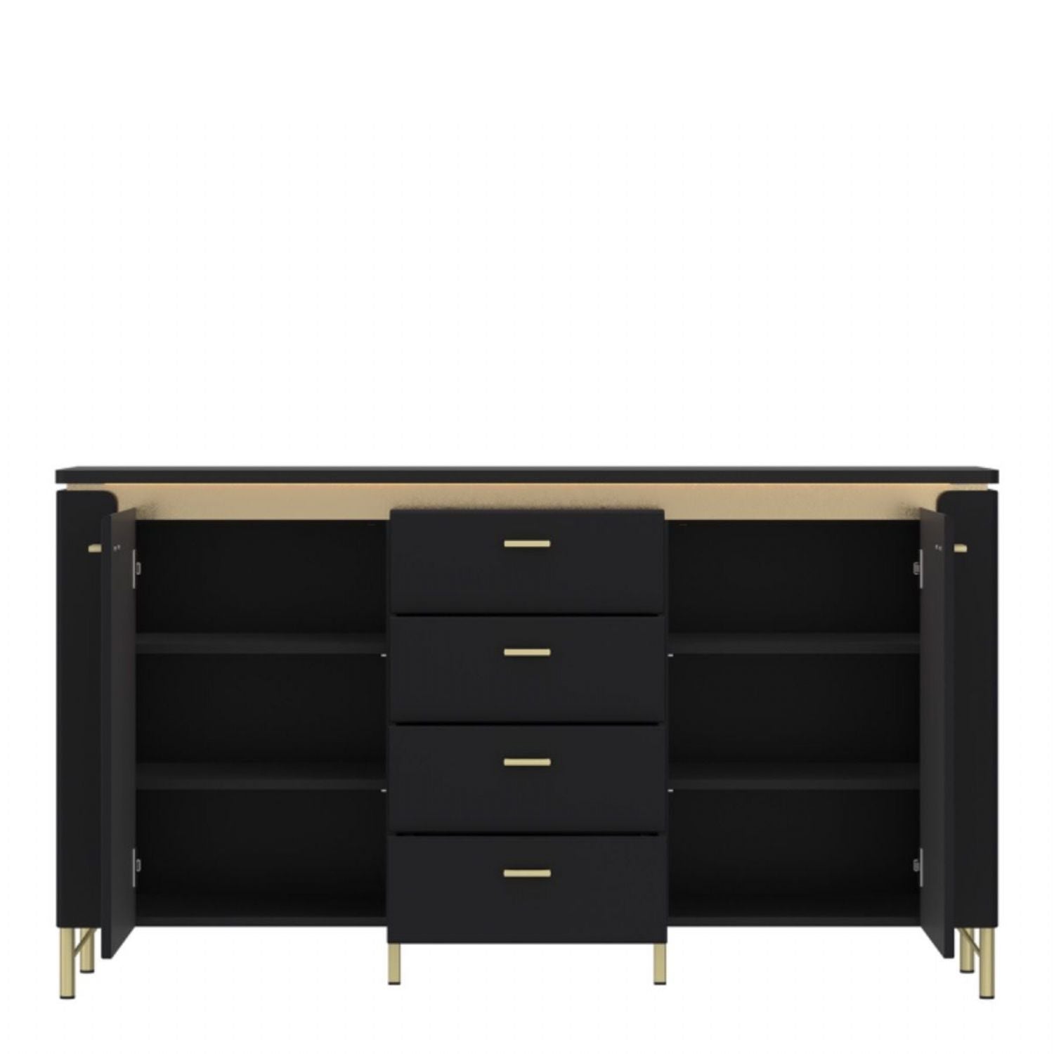 Genoa Sideboard 2 Door 4 Drawer in Black Matt Gold