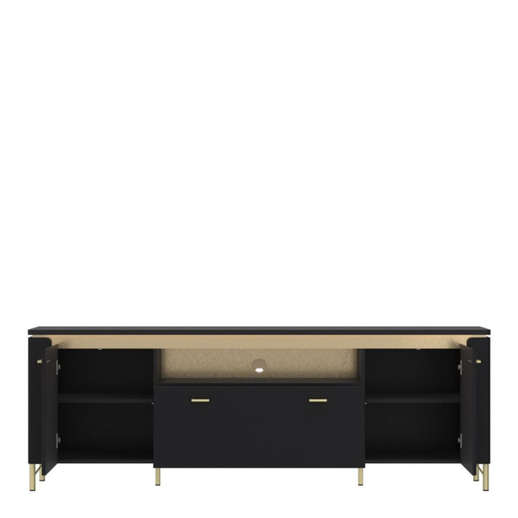 Genoa TV Cabinet 2 Door 1 Drawer 200cm Wide in Black Matt Gold