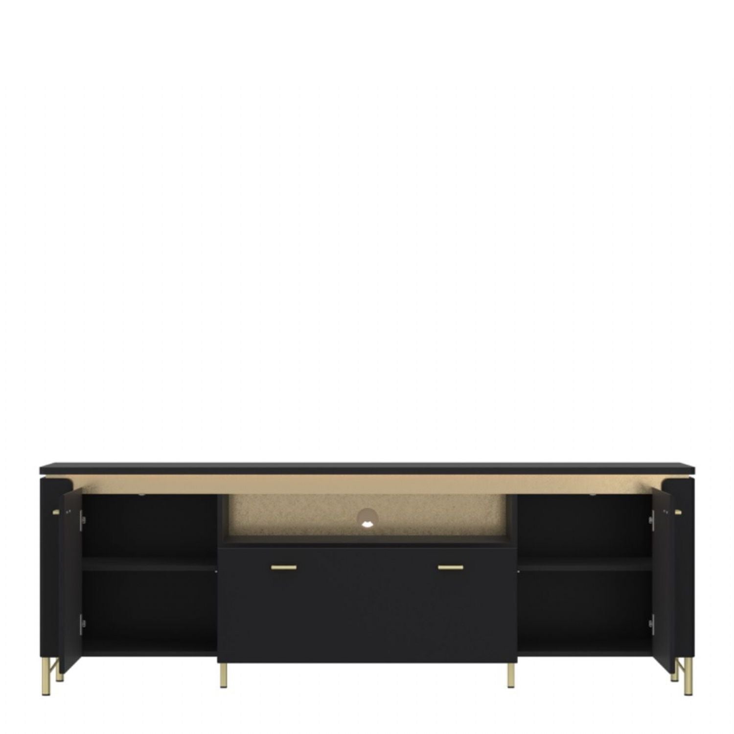 Genoa TV Cabinet 2 Door 1 Drawer 200cm Wide in Black Matt Gold