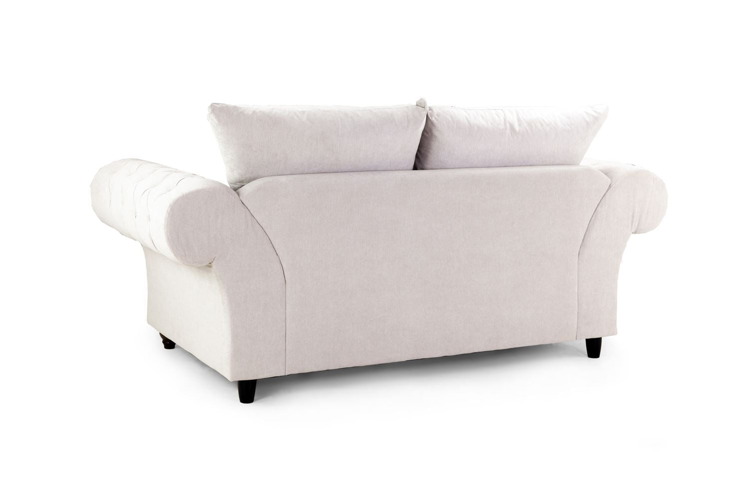 Stone Fabric Buttoned Fullback 2 Seater Sofa Scroll Arms