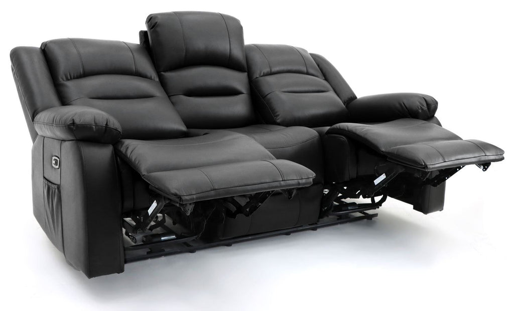 Black Leather Effect 3 Seater Electric Recliner Sofa