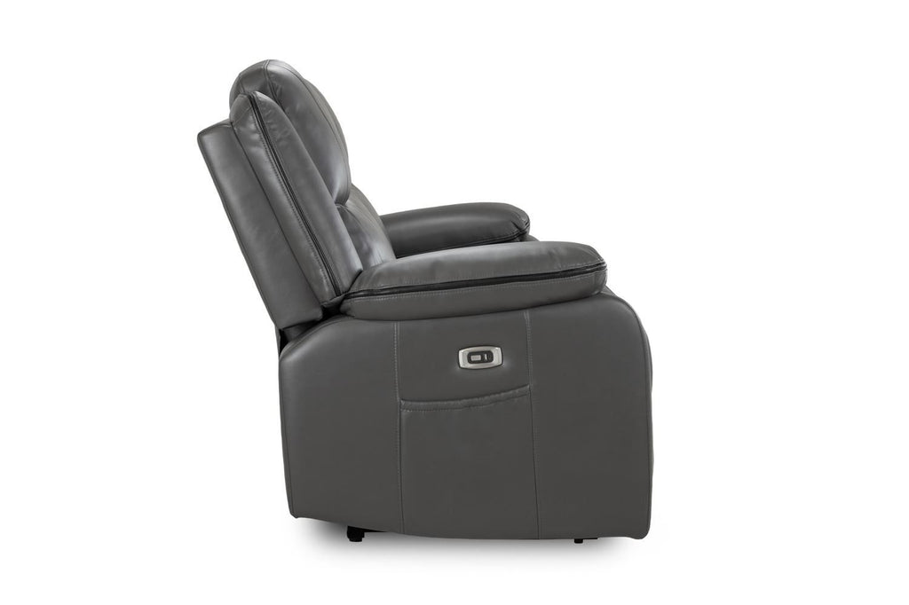 Grey Leather 2 Seater High Back Electric Recliner Sofa