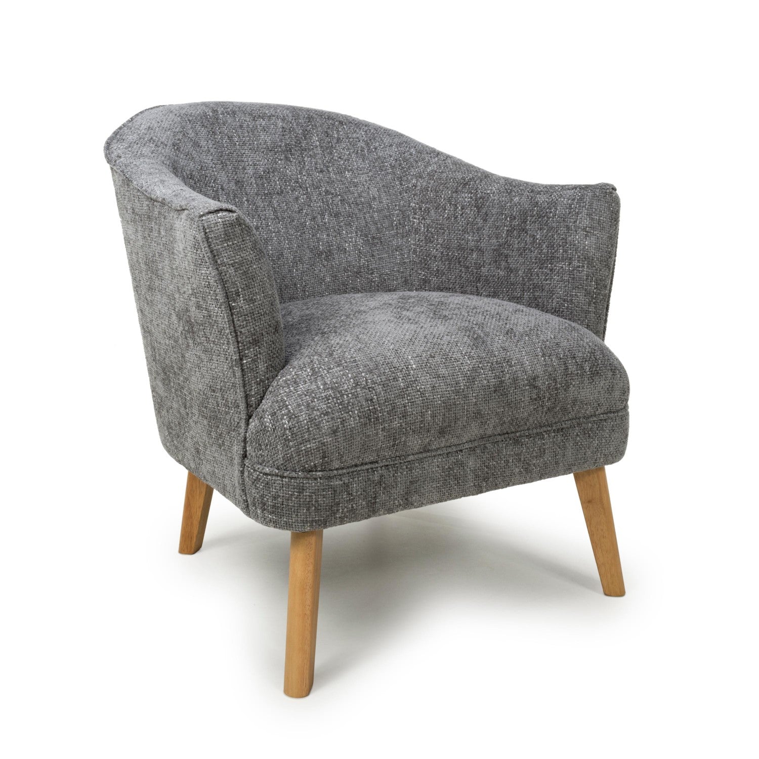 Grey Fabric Curved Wing Armed Chair with Wooden Legs
