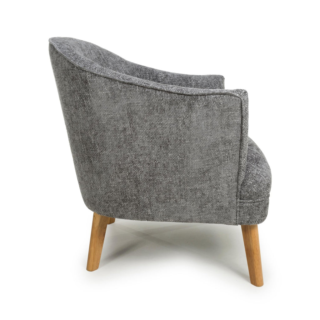 Grey Fabric Curved Wing Armed Chair with Wooden Legs