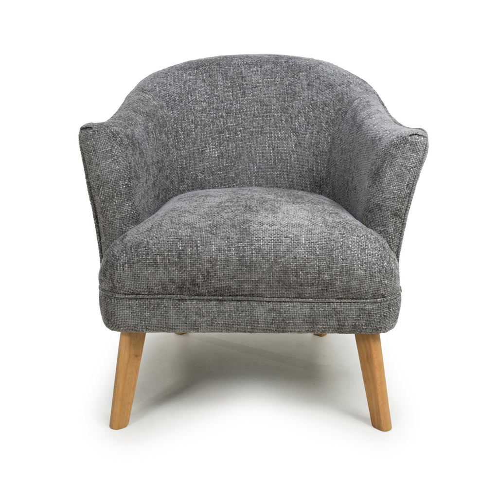 Grey Fabric Curved Wing Armed Chair with Wooden Legs