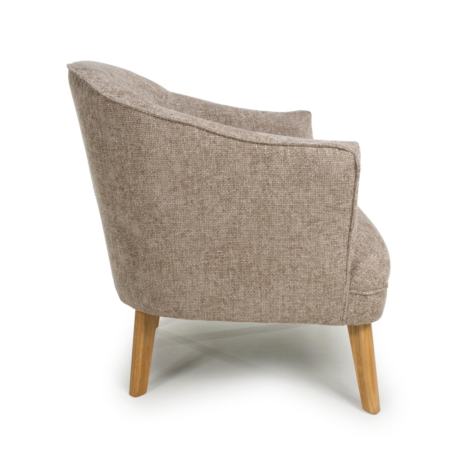 Natural Flax Fabric Curved Wing Armed Chair with Wooden Legs