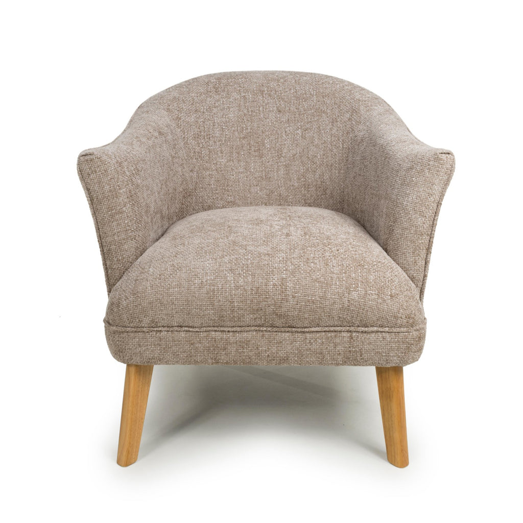 Natural Flax Fabric Curved Wing Armed Chair with Wooden Legs