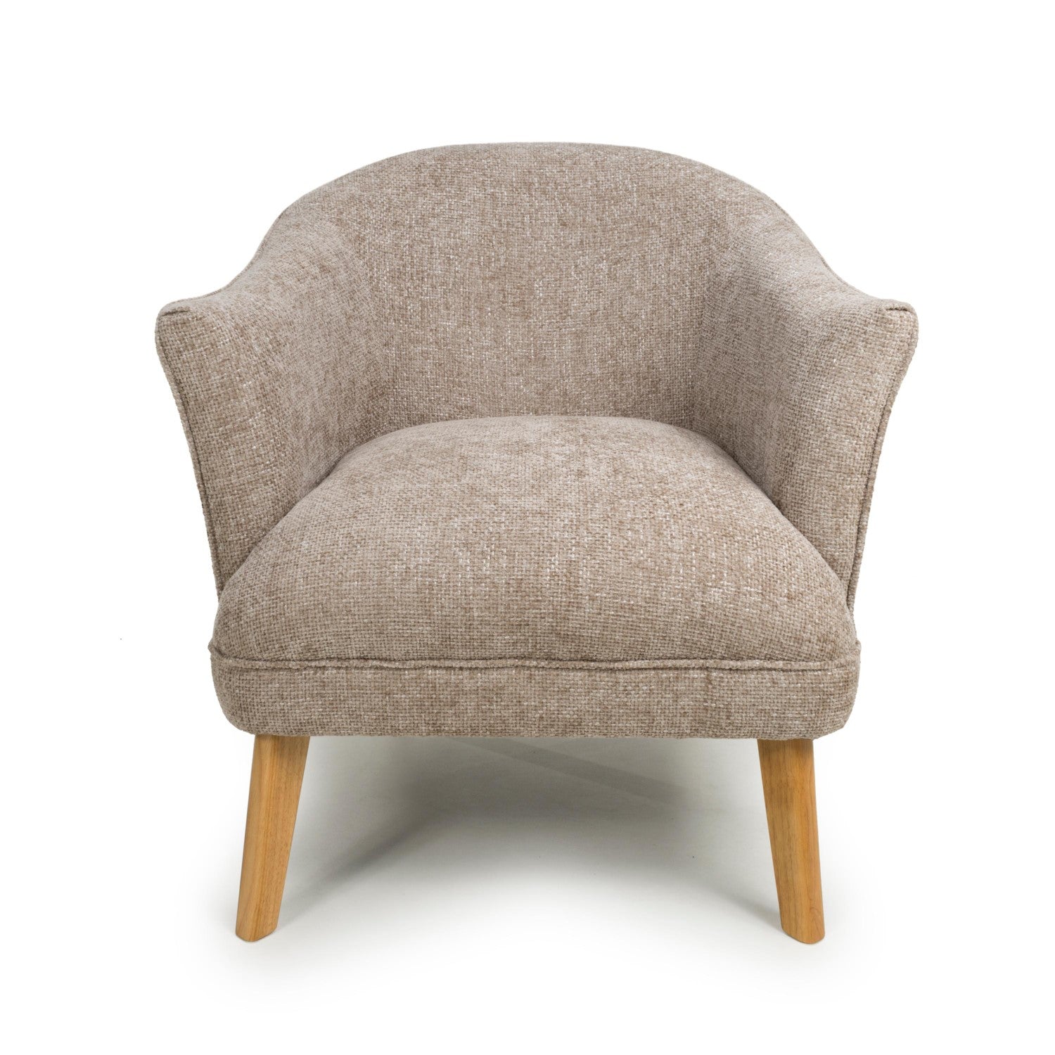 Natural Flax Fabric Curved Wing Armed Chair with Wooden Legs