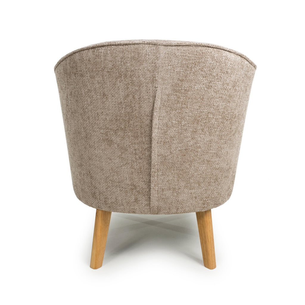Natural Flax Fabric Curved Wing Armed Chair with Wooden Legs