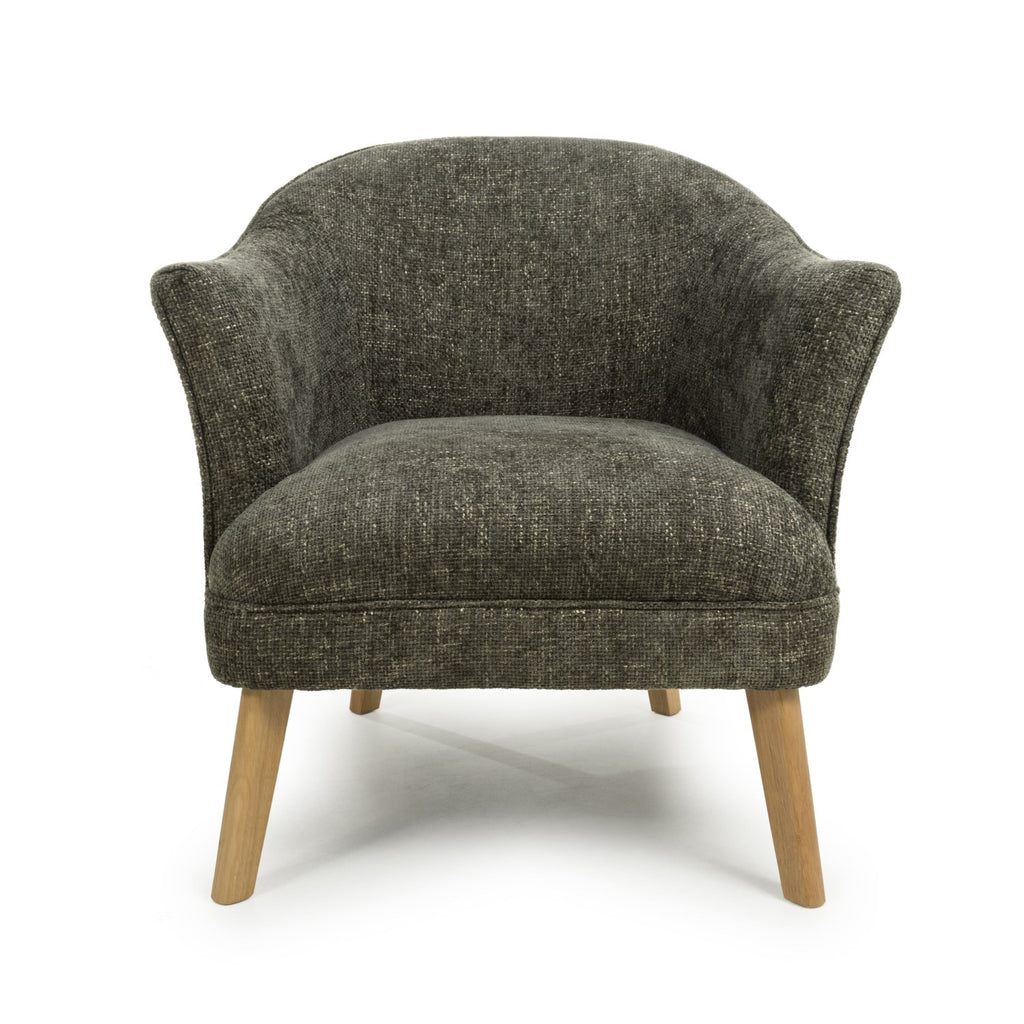 Green Fabric Curved Wing Armed Chair with Wooden Legs