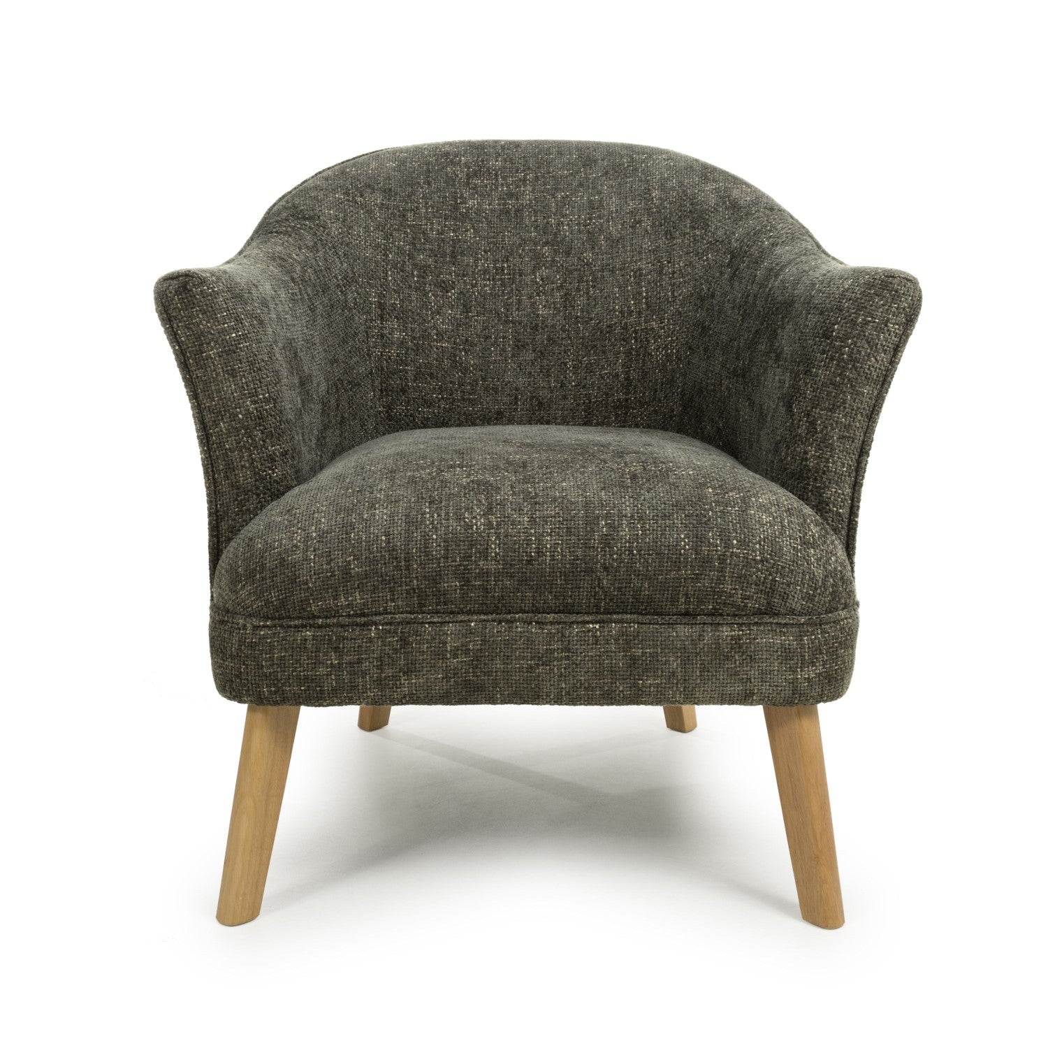 Green Fabric Curved Wing Armed Chair with Wooden Legs