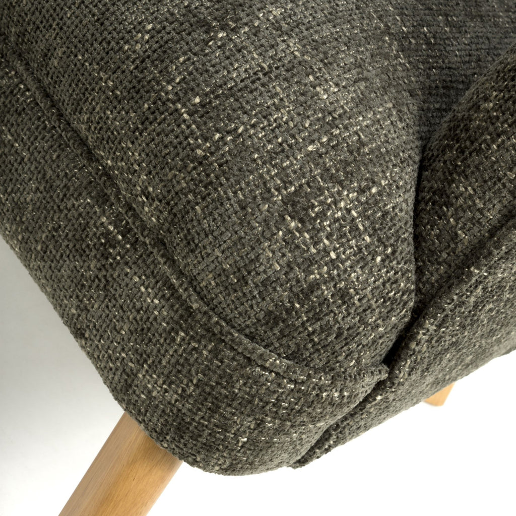 Green Fabric Curved Wing Armed Chair with Wooden Legs