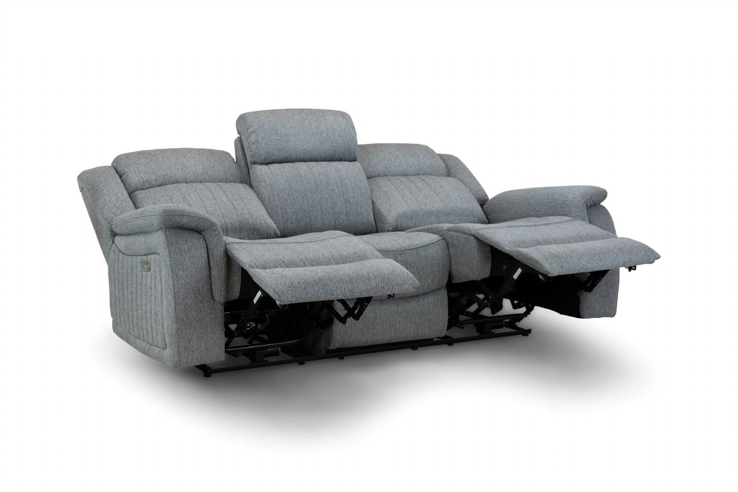 Grey Fabric 3 Seater Electric Recliner Sofa Pillow Top Arms