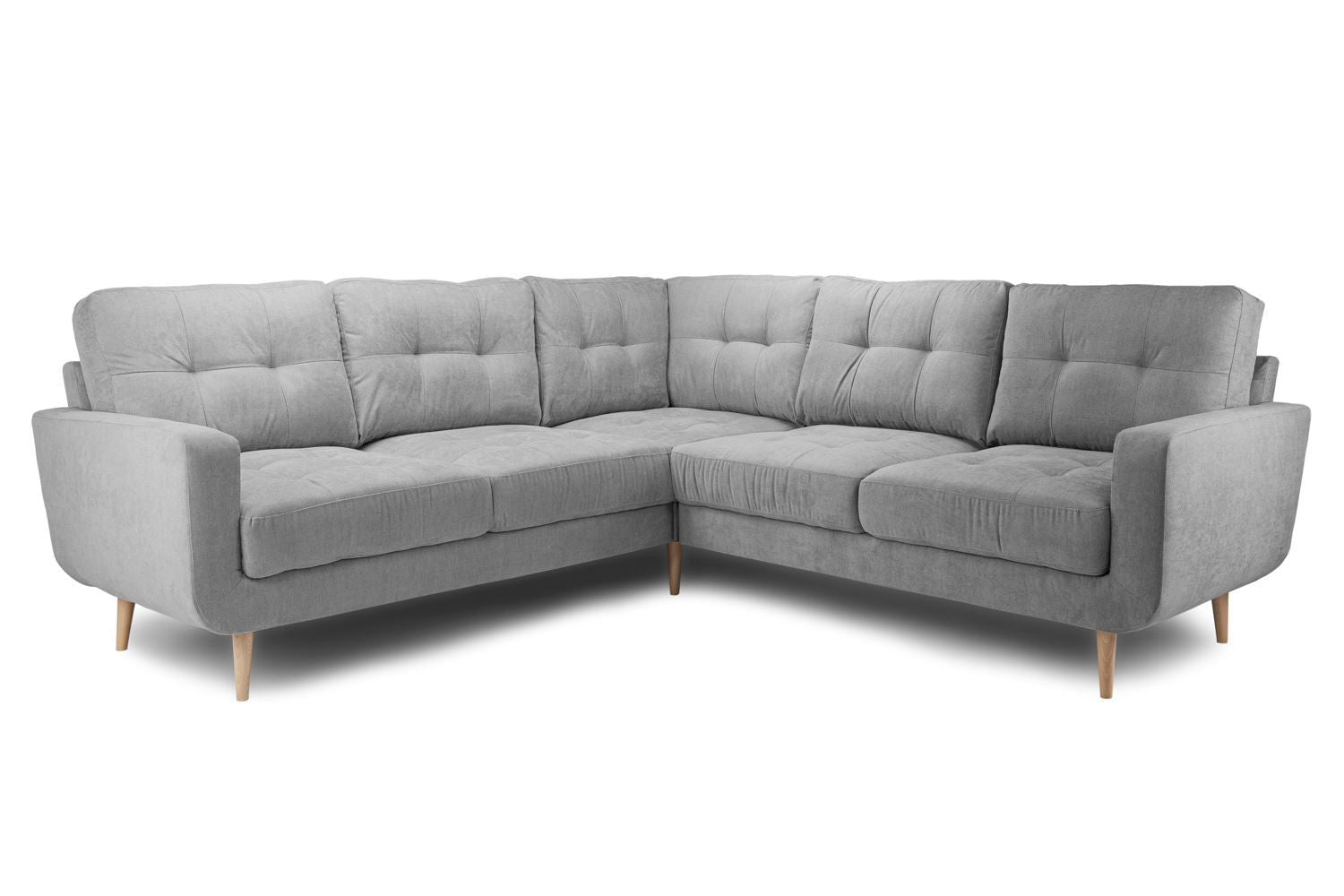 Grey Fabric Tufted Back Large Corner Sofa Wooden Legs