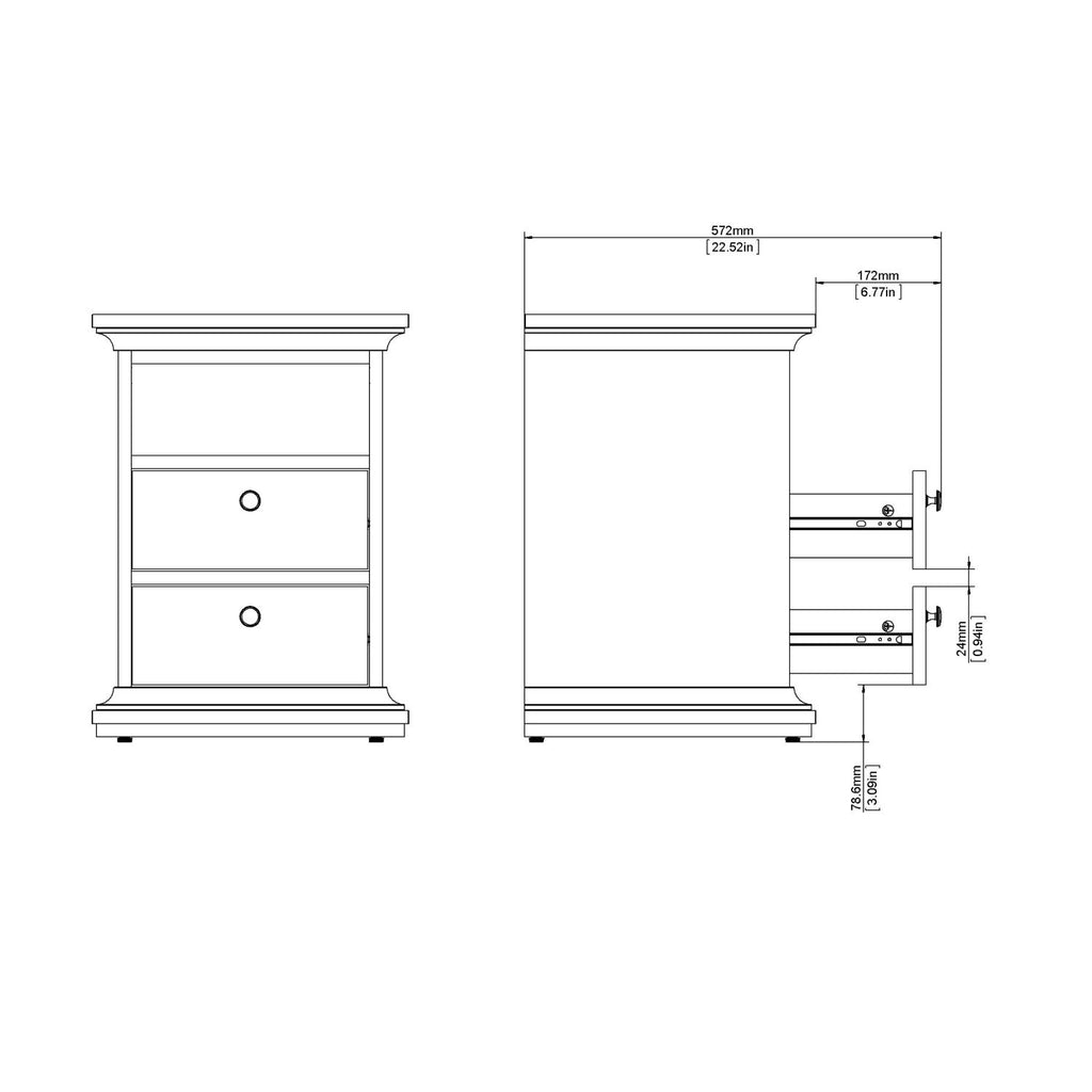 White 2 Drawer Bedside Cabinet