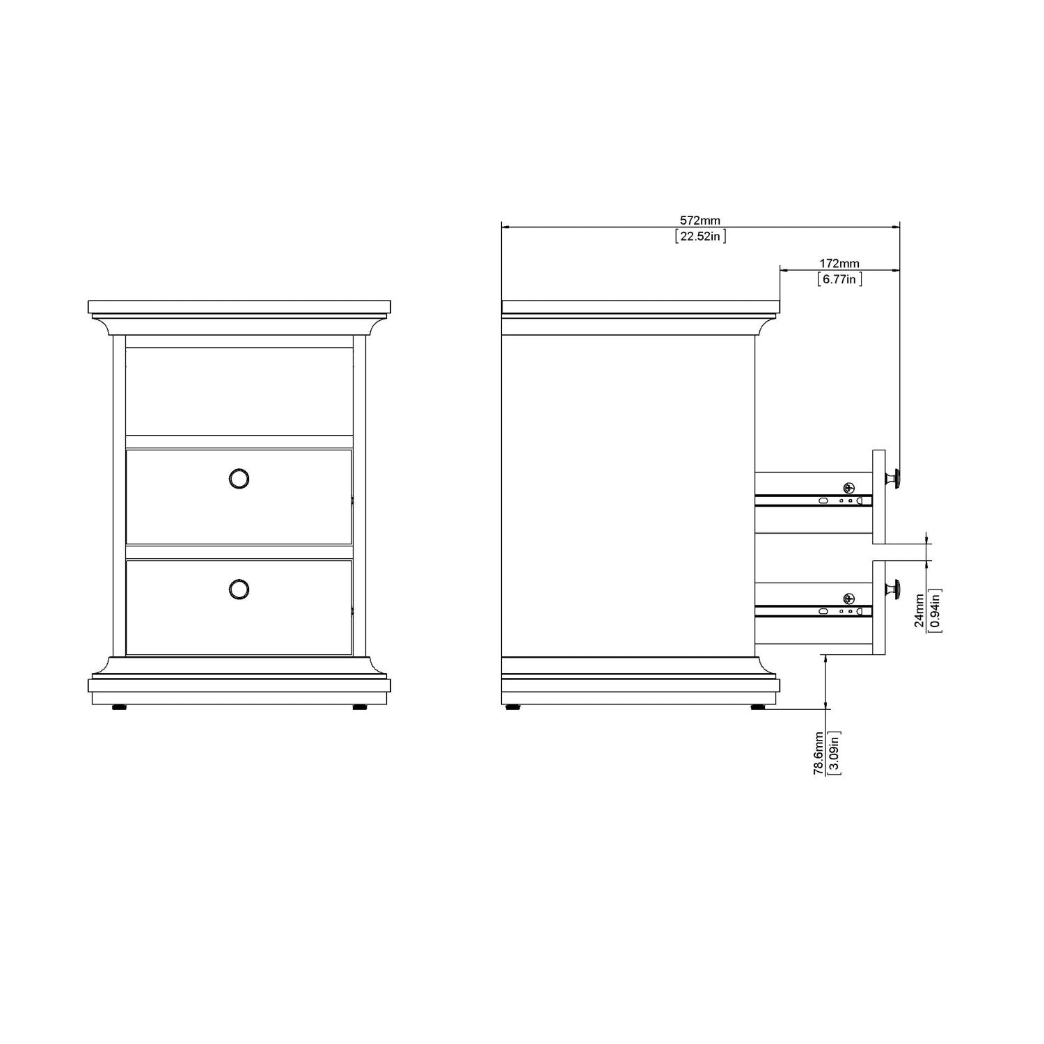White 2 Drawer Bedside Cabinet