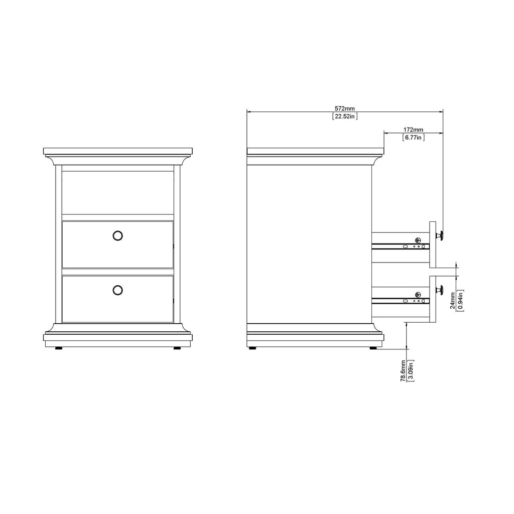 Matt Grey 2 Drawer Bedside Cabinet