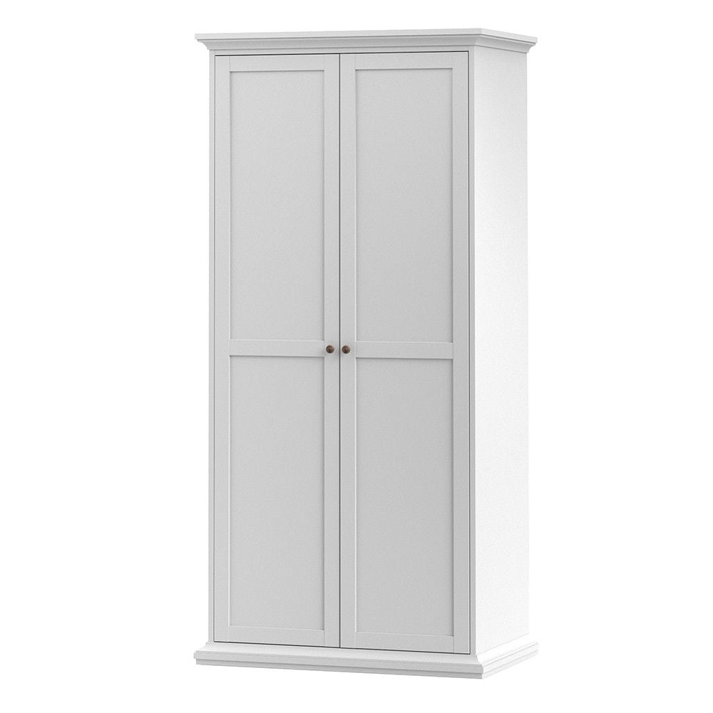 Tall White Cornice Top 2 Door Double Wardrobe