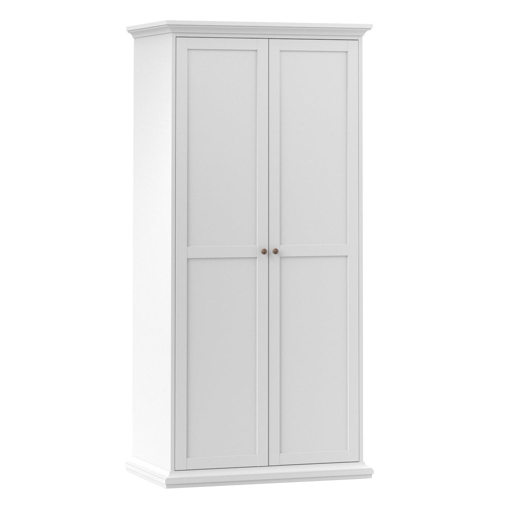Tall White Cornice Top 2 Door Double Wardrobe