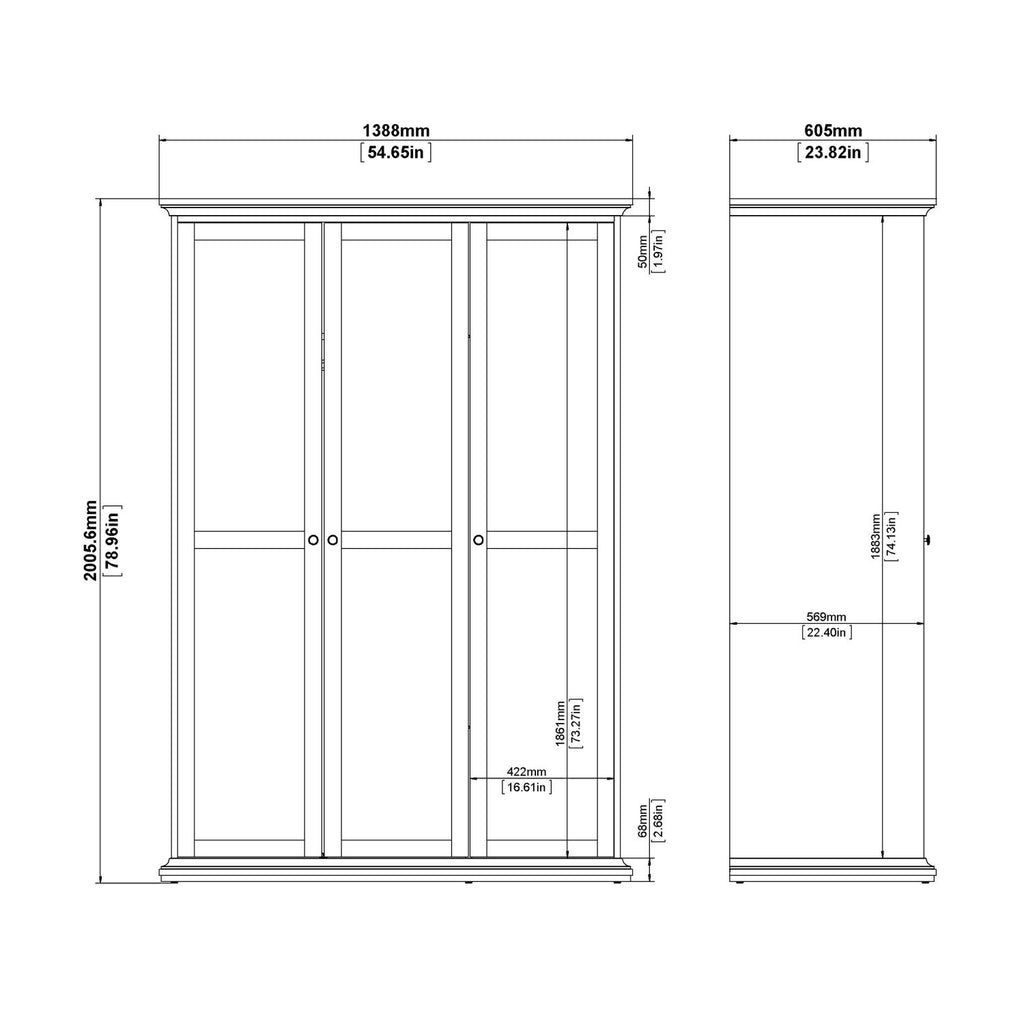 Matt Grey 3 Door Triple Wardrobe