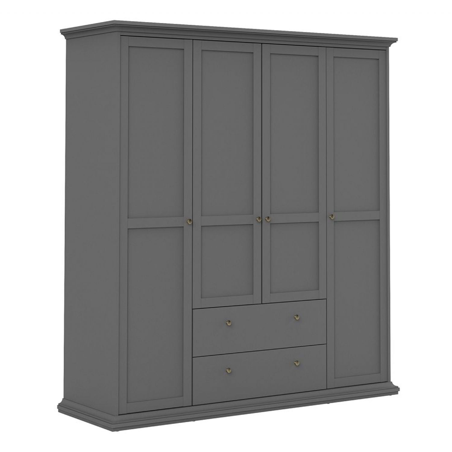 Matt Grey Large 4 Door 2 Drawer Wardrobe