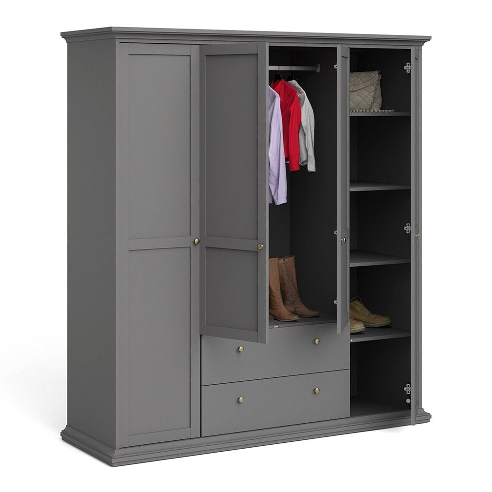 Matt Grey Large 4 Door 2 Drawer Wardrobe