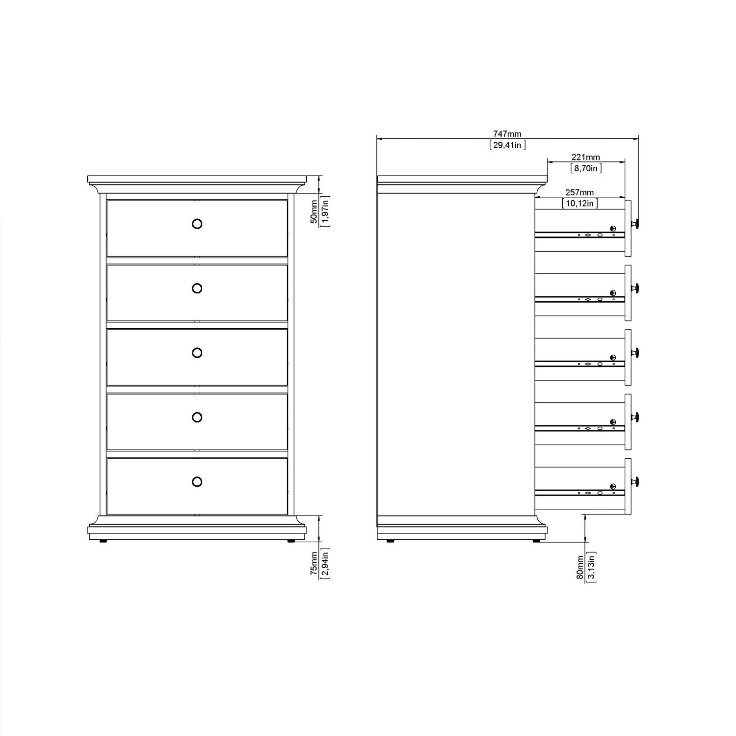 Paris Chest 5 drawers in Matt Grey