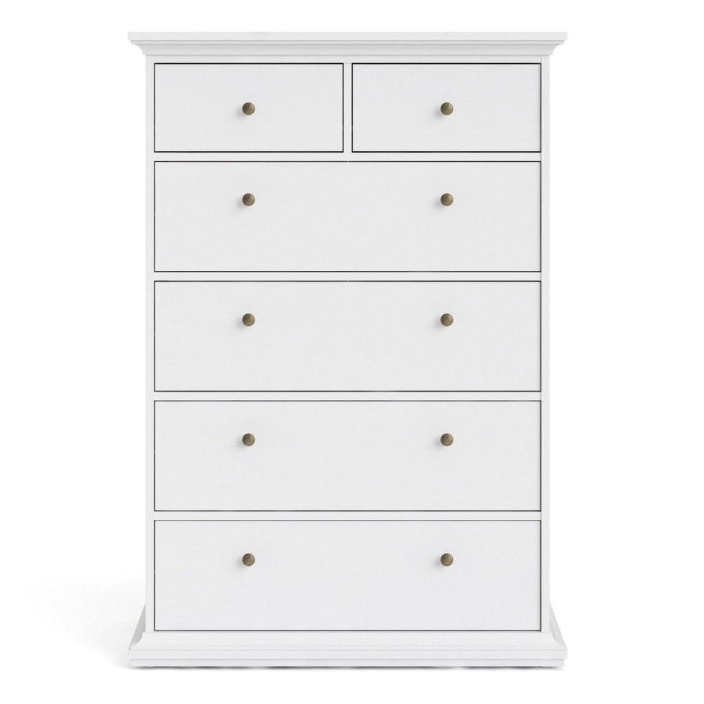 White Tall and Wide 2 Over 4 Chest of 6 Drawers