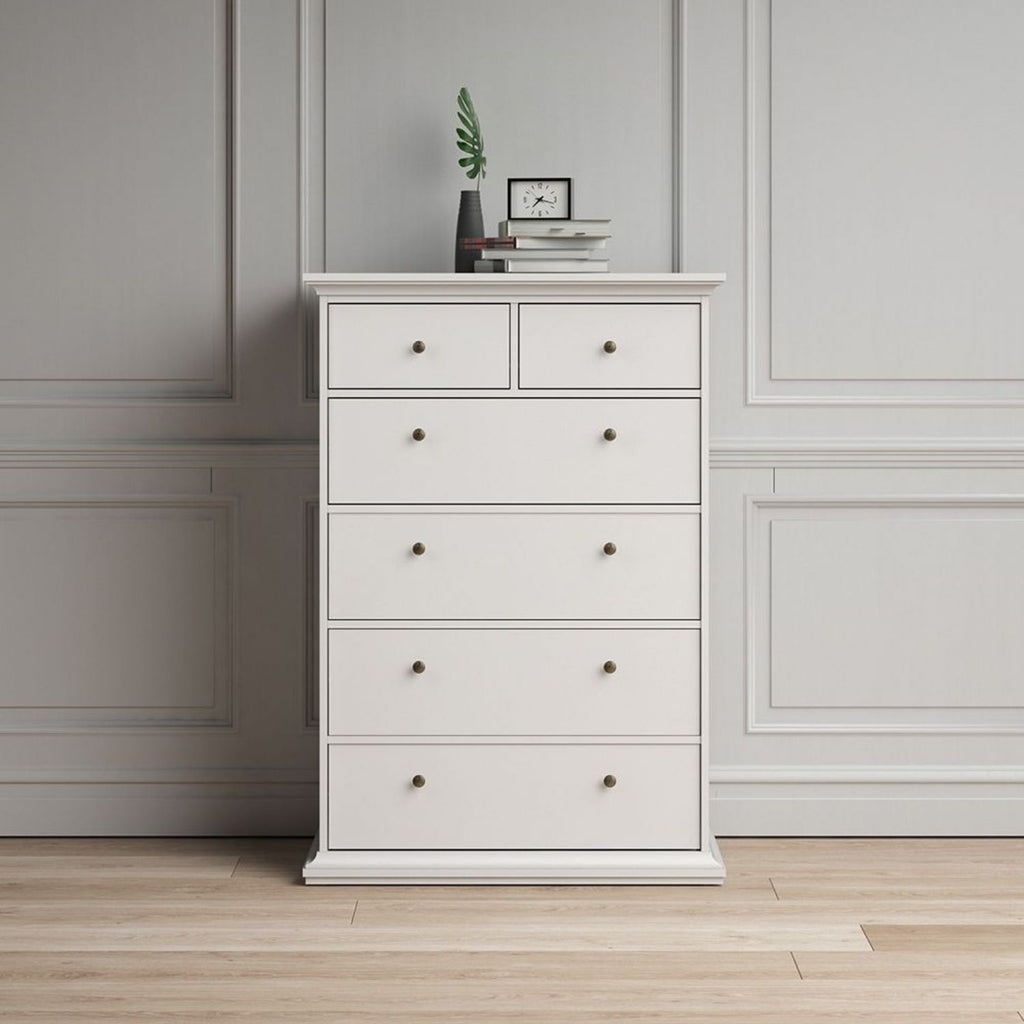 White Tall and Wide 2 Over 4 Chest of 6 Drawers