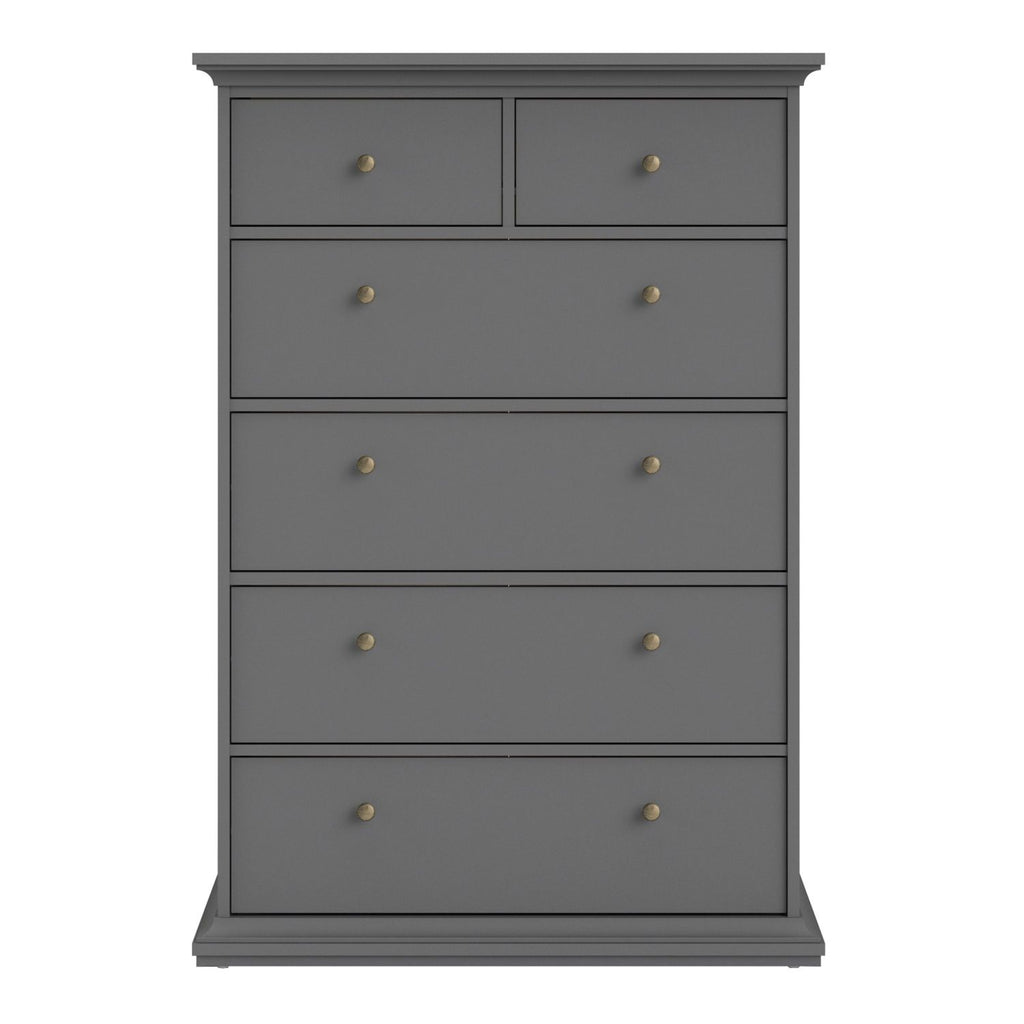 Large Matt Grey Tall Chest of 2 Over 4 Drawers with Cornice Top
