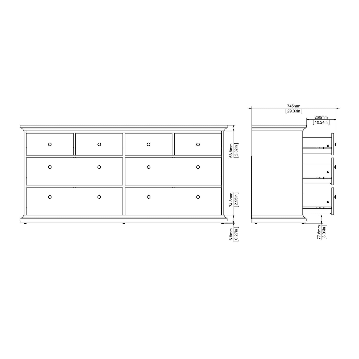 Large 180cm Wide White 8 Drawer Chest of Drawers