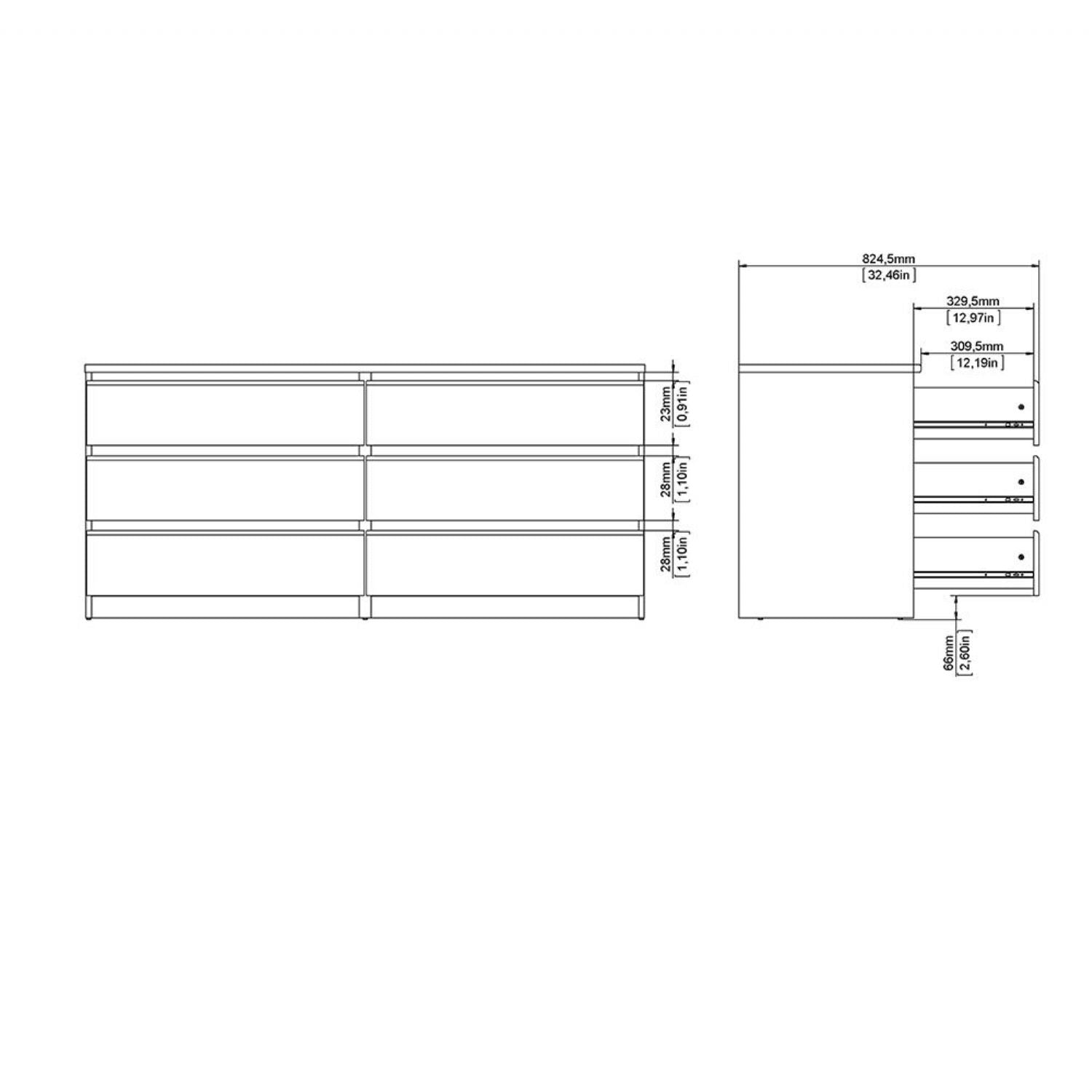 Wide Matt Black 6 Drawer Chest With Recessed Handles
