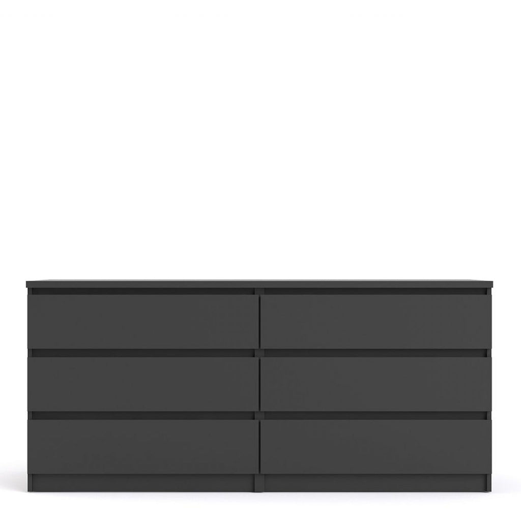 Wide Matt Black 6 Drawer Chest With Recessed Handles
