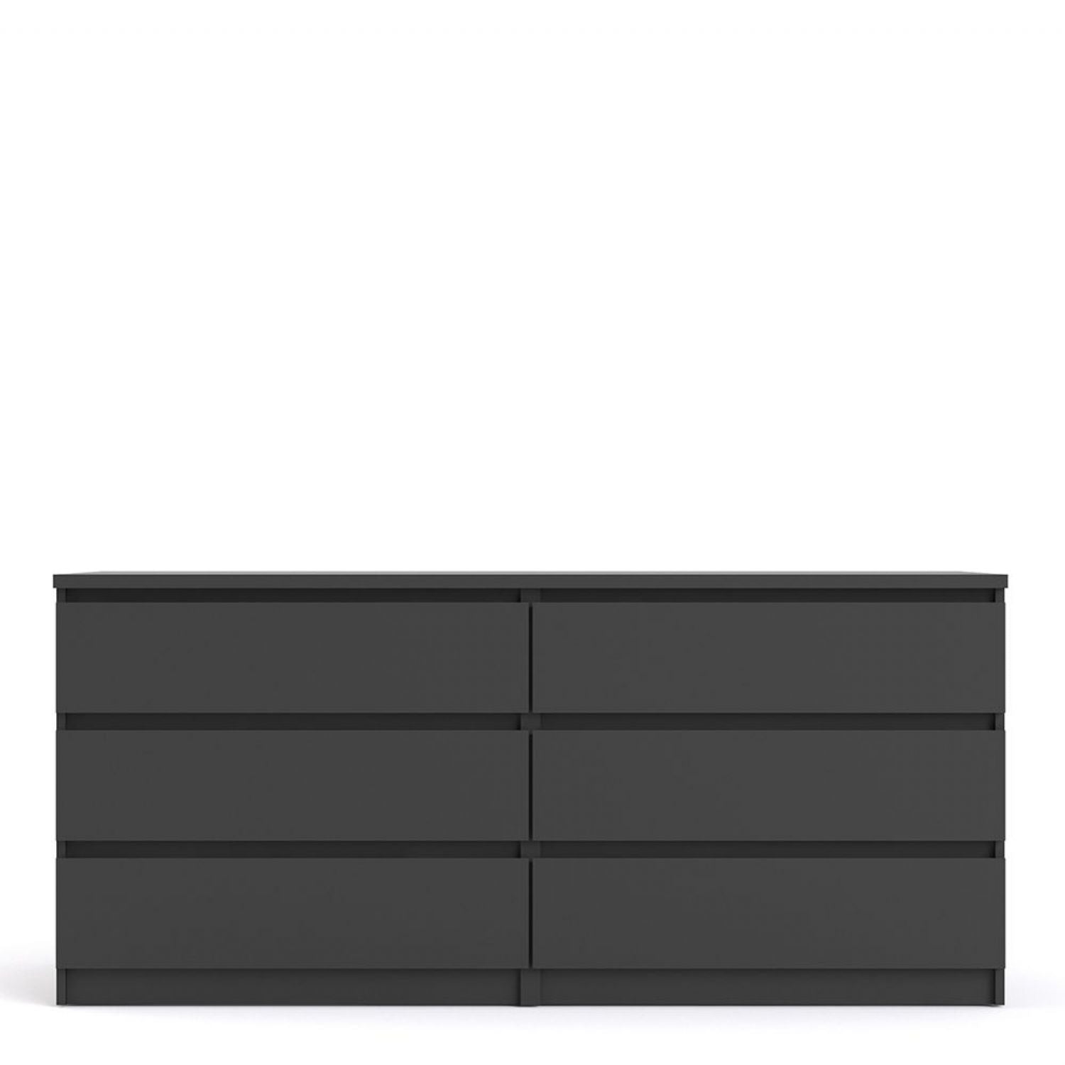 Wide Matt Black 6 Drawer Chest With Recessed Handles