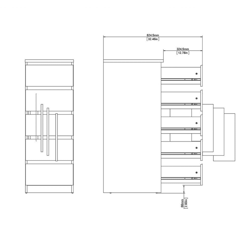 Matt Black Slim Narrow 5 Drawer Chest of Drawers Recessed Handles