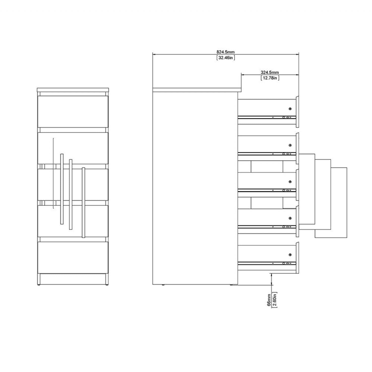 Matt Black Slim Narrow 5 Drawer Chest of Drawers Recessed Handles
