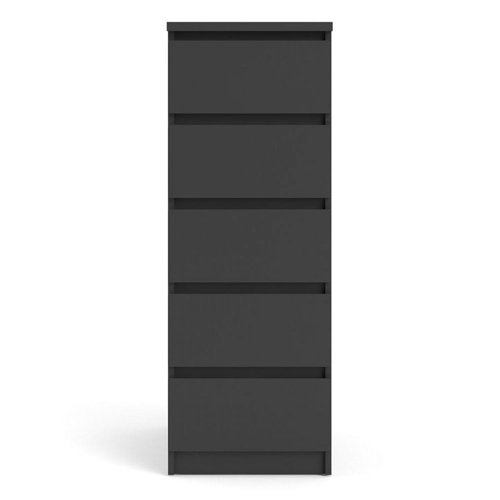 Matt Black Slim Narrow 5 Drawer Chest of Drawers Recessed Handles