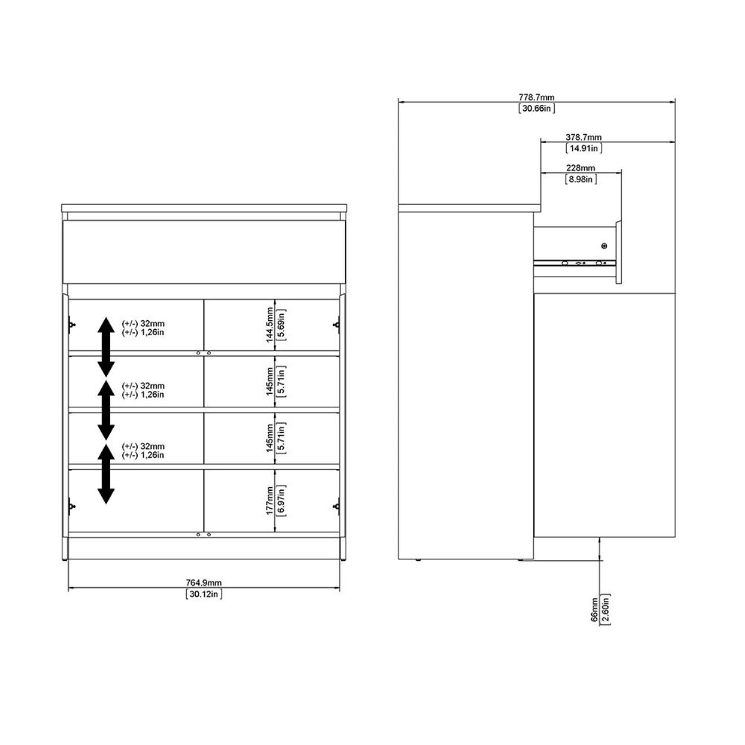 Matt Black Small Sideboard Cupboard Storage Unit 1 Drawer 2 Doors