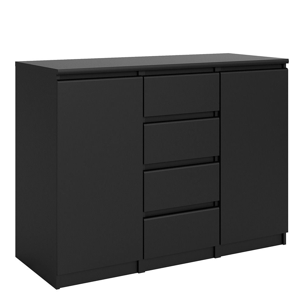 Matt Black 4 Drawer 2 Door Sideboard 120cm Wide