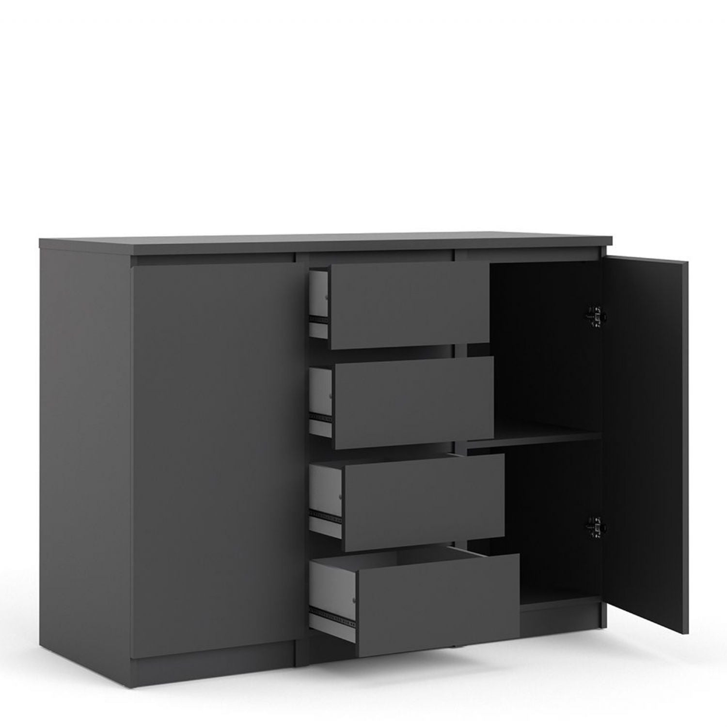Matt Black 4 Drawer 2 Door Sideboard 120cm Wide