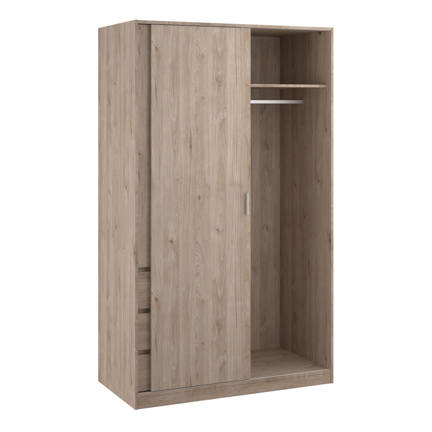Wardrobe with 1 Sliding door 1 door + 3 drawers in Jackson Hickory Oak