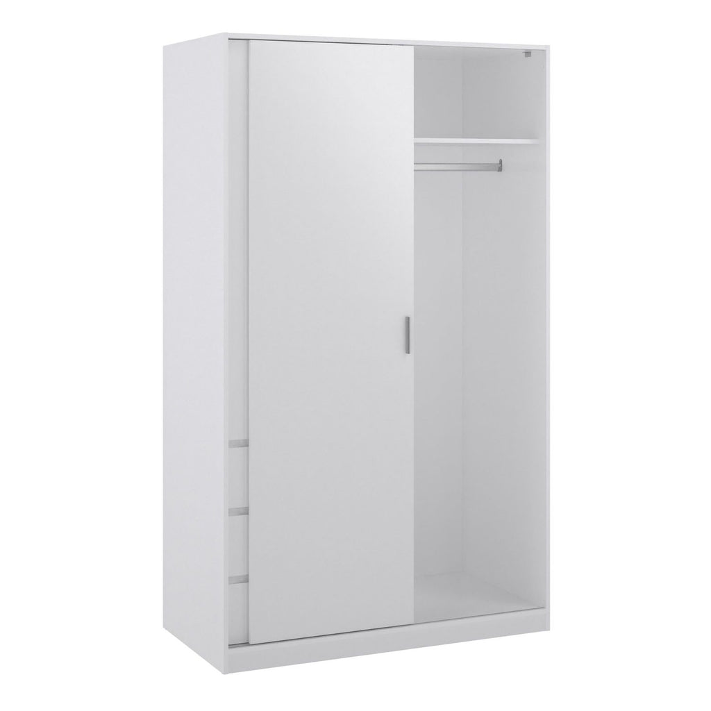 Wardrobe with 1 Sliding door 1 door + 3 drawers in White High Gloss