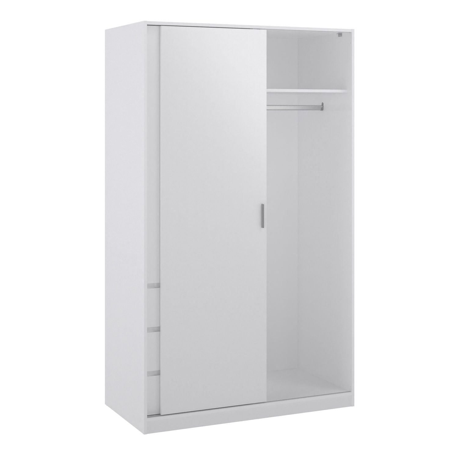 Wardrobe with 1 Sliding door 1 door + 3 drawers in White High Gloss