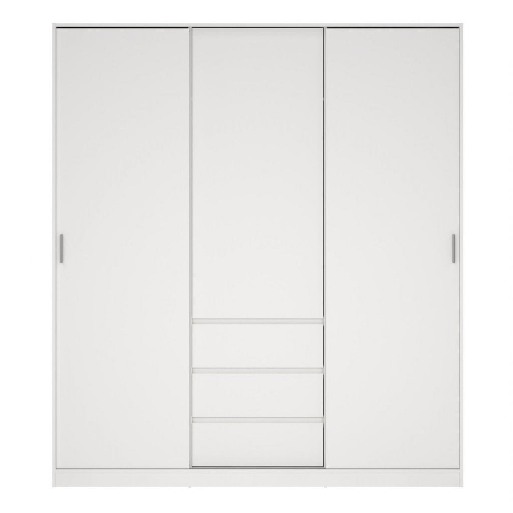 Naia Wardrobe with 2 Sliding Doors + 1 Door + 3 Drawers in White