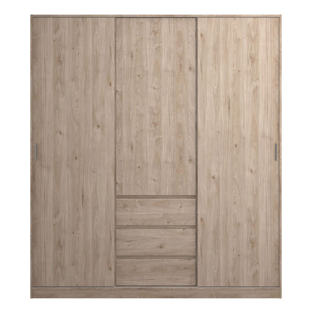 Naia Wardrobe with 2 sliding doors + 1 door + 3 drawers in Jackson Hickory Oak