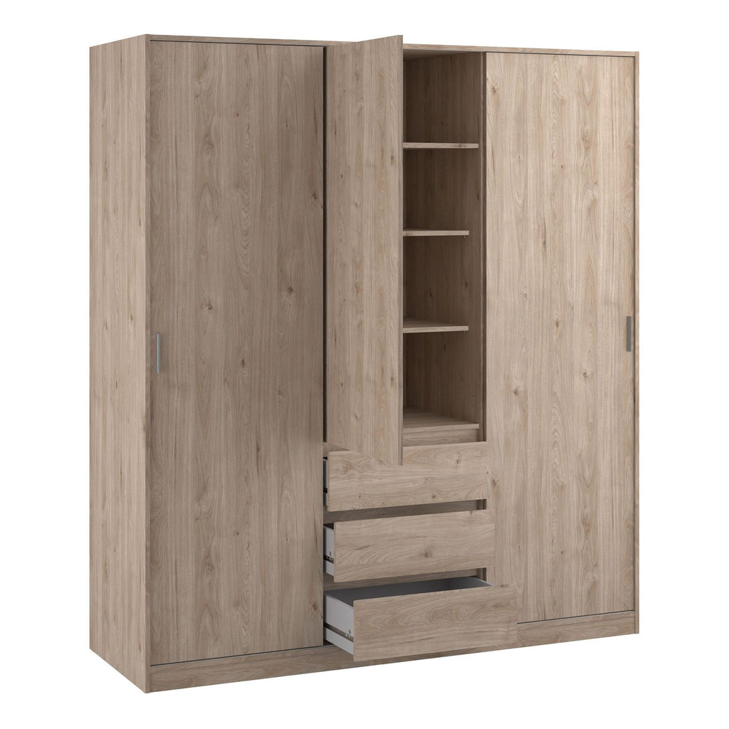 Naia Wardrobe with 2 sliding doors + 1 door + 3 drawers in Jackson Hickory Oak