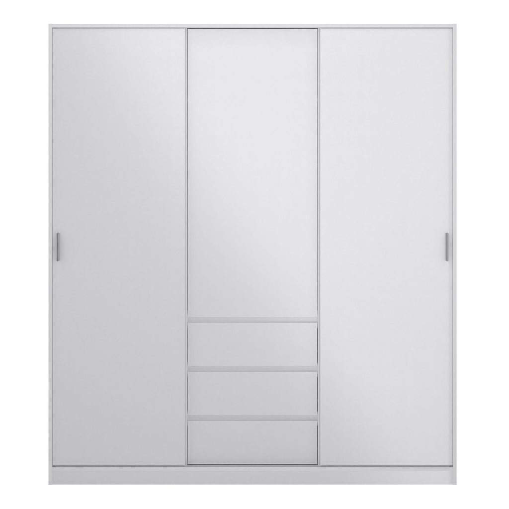 Wardrobe with 2 sliding doors 1 door + 3 drawers in White High Gloss