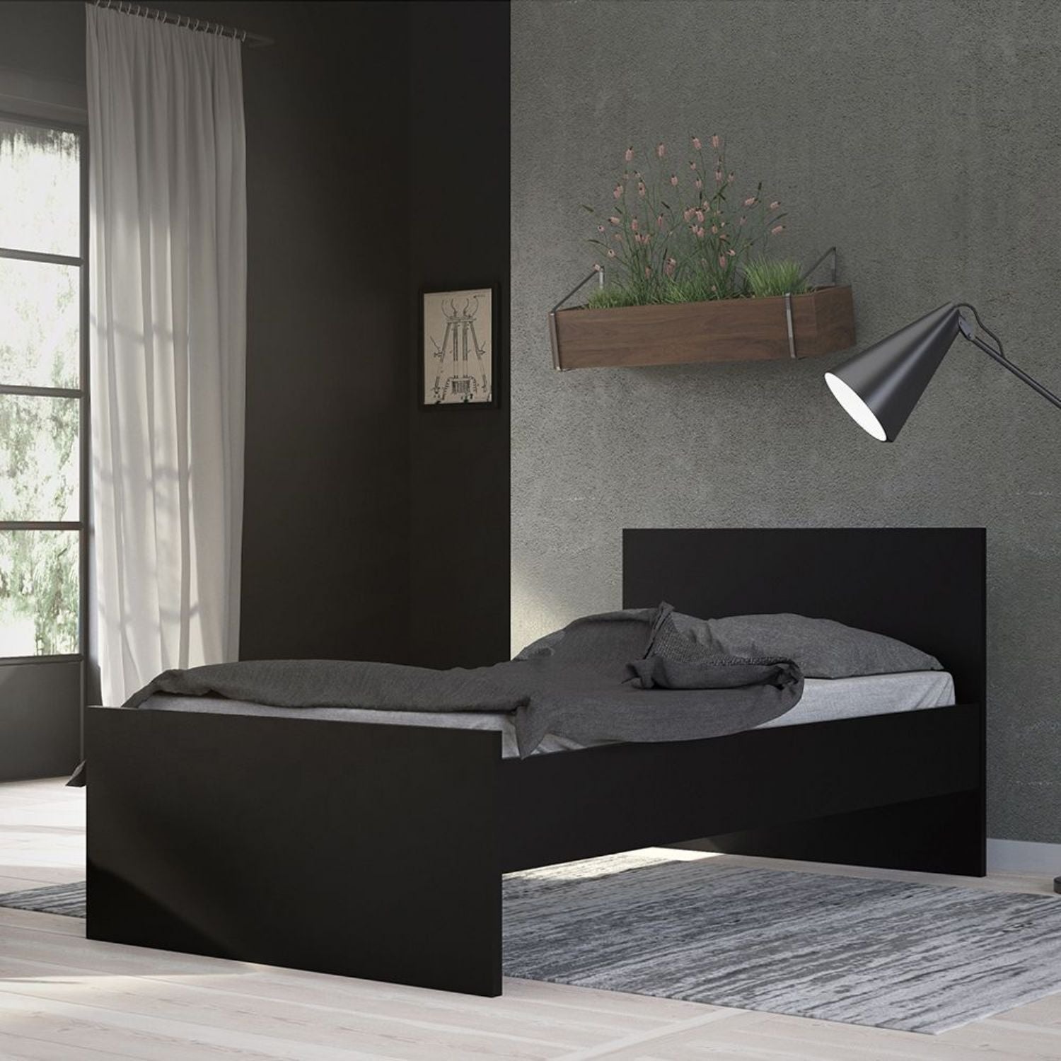 Matt Black Wood 3ft Single Bed