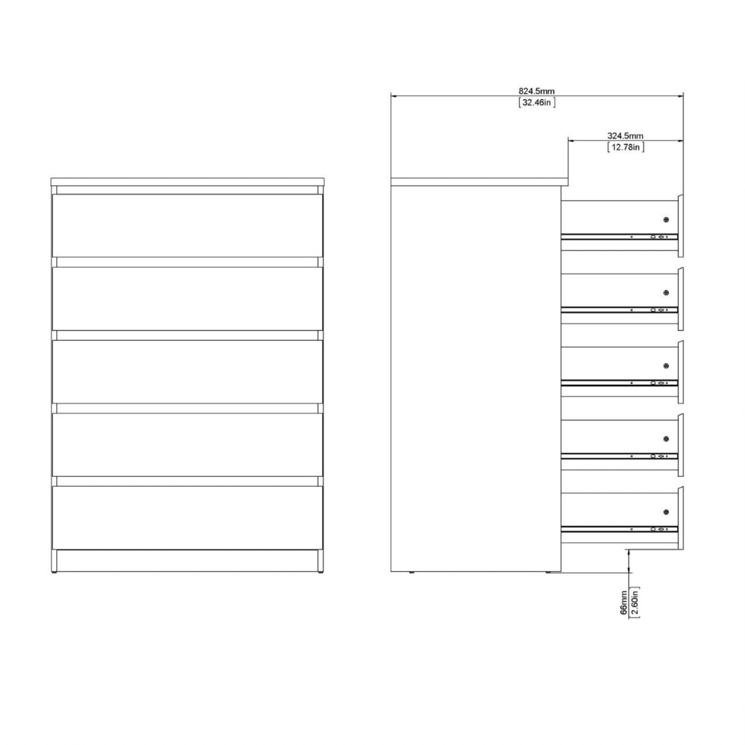 Naia Chest of 5 Drawers in White