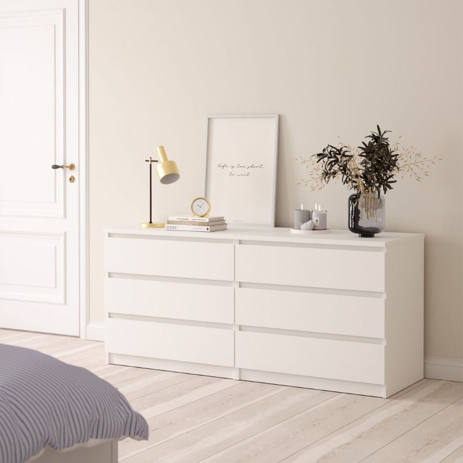 Naia Wide Chest of 6 Drawers in White